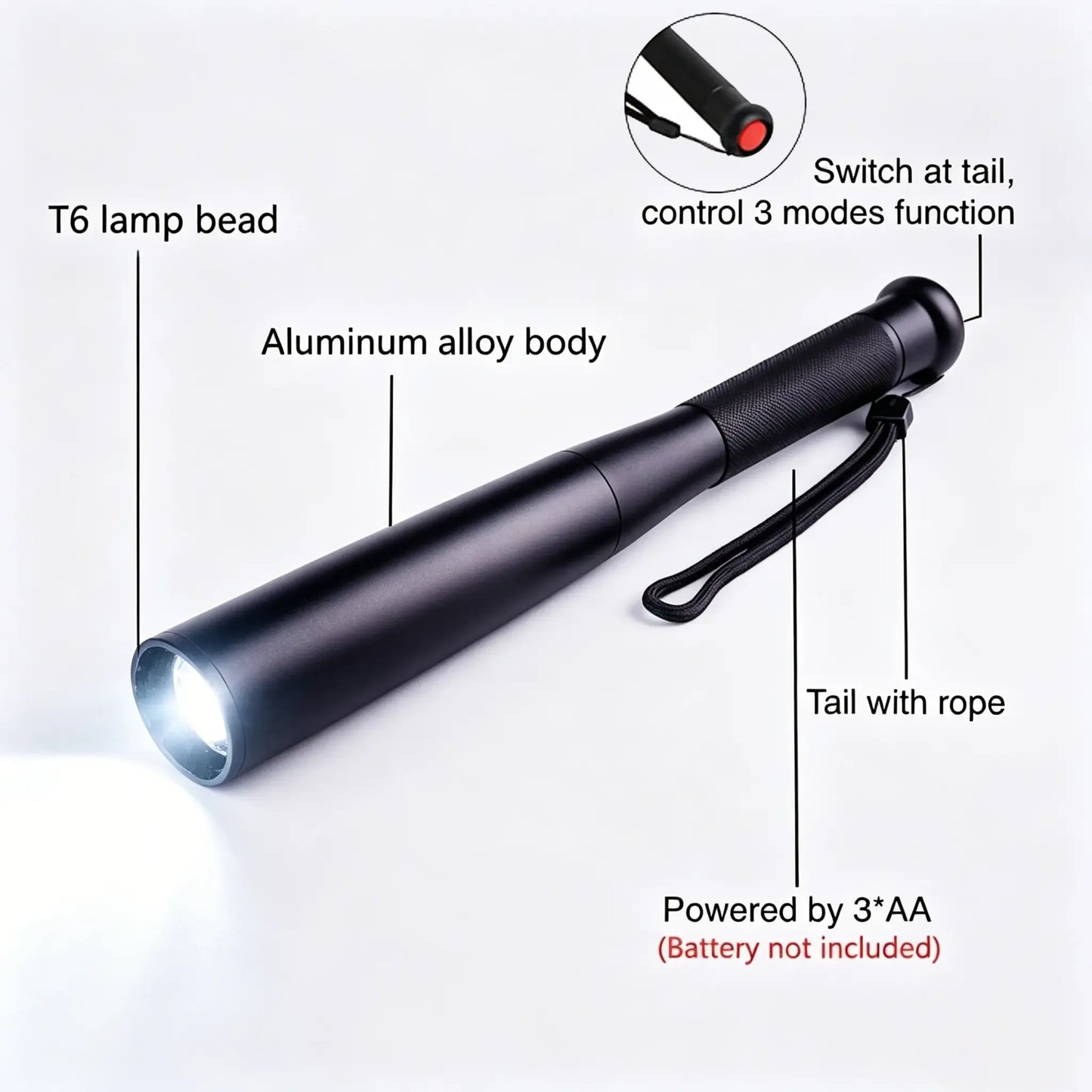 Aluminum Alloy Flashlight – 3 Modes Durable Portable Torch