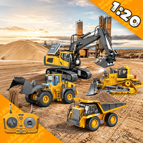 🔥 50% OFF 🎁4-Vehicle RC Construction Set🚜 Built For Little Builders