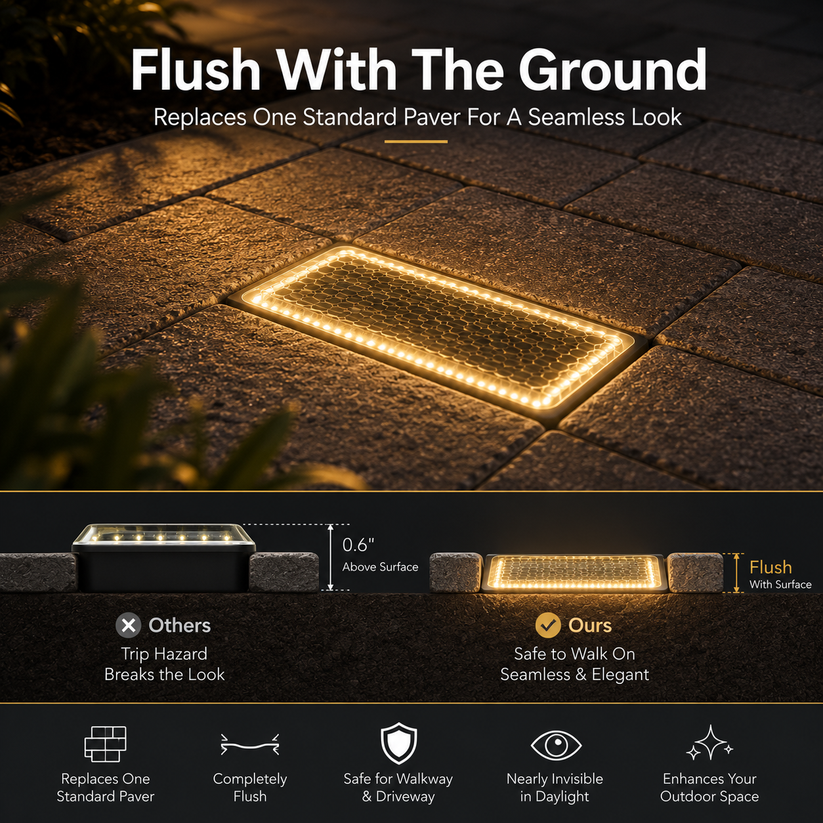 Buy 1 Get 1 Free-2 Pack ，Solar Recessed Brick Lights – Up to 10 Hours of Outdoor Illumination