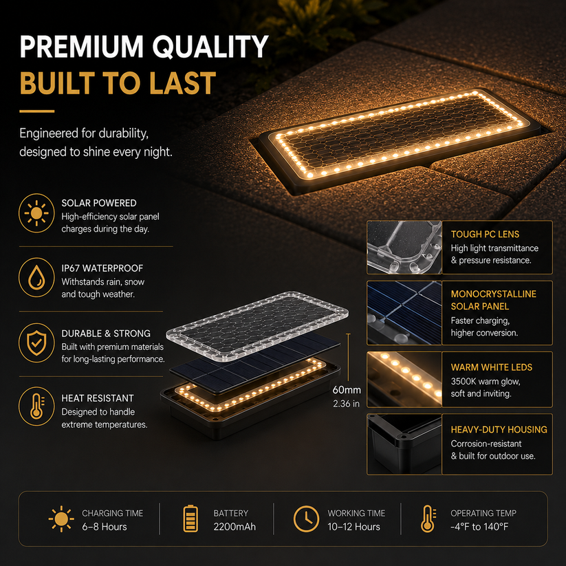Buy 1 Get 1 Free-2 Pack ，Solar Recessed Brick Lights – Up to 10 Hours of Outdoor Illumination