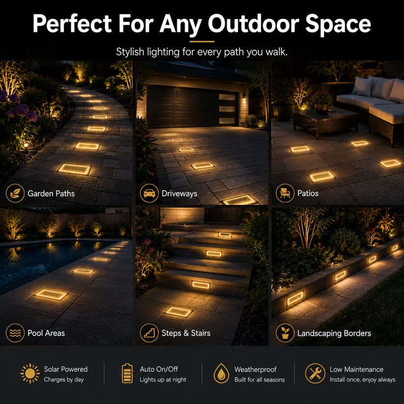 Buy 1 Get 1 Free-2 Pack ，Solar Recessed Brick Lights – Up to 10 Hours of Outdoor Illumination
