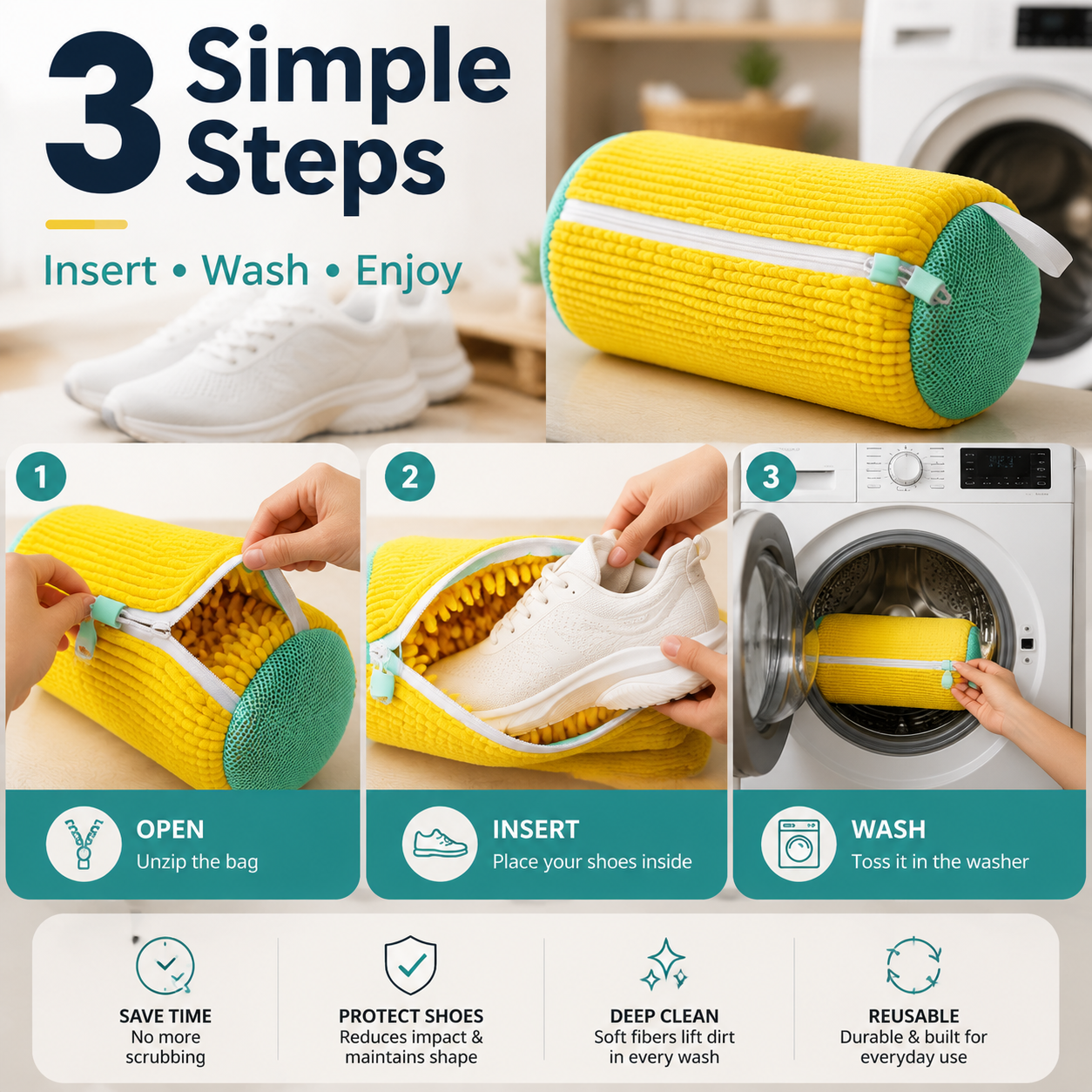 👟No-Scrub Shoe Washing Bag - Clean & Protect Your Sneakers In The Washing Machine