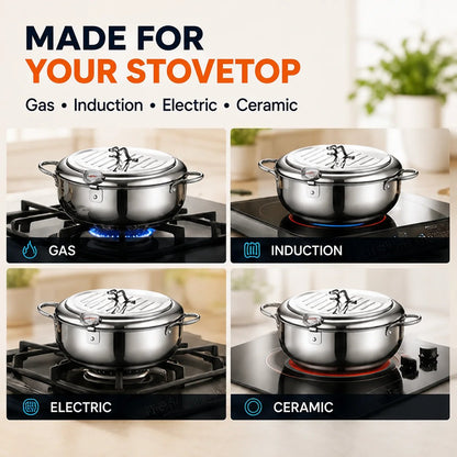 🍟 Fry Crispy Food at Home – Stovetop Deep Fryer Pot with Thermometer & Drain Rack