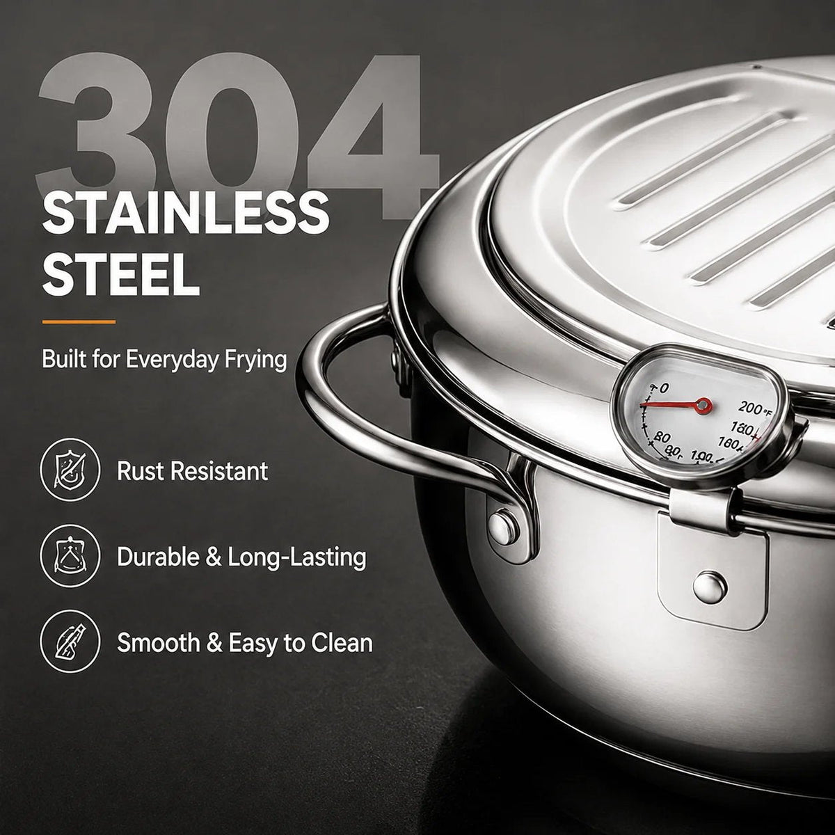 🍟 Fry Crispy Food at Home – Stovetop Deep Fryer Pot with Thermometer & Drain Rack