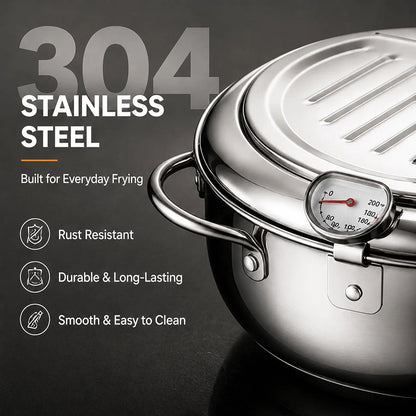 🍟 Fry Crispy Food at Home – Stovetop Deep Fryer Pot with Thermometer & Drain Rack