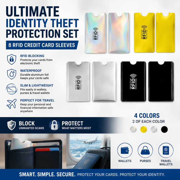 8PCS Ultra-Thin RFID Blocking Anti-Skimming Card Sleeves Set