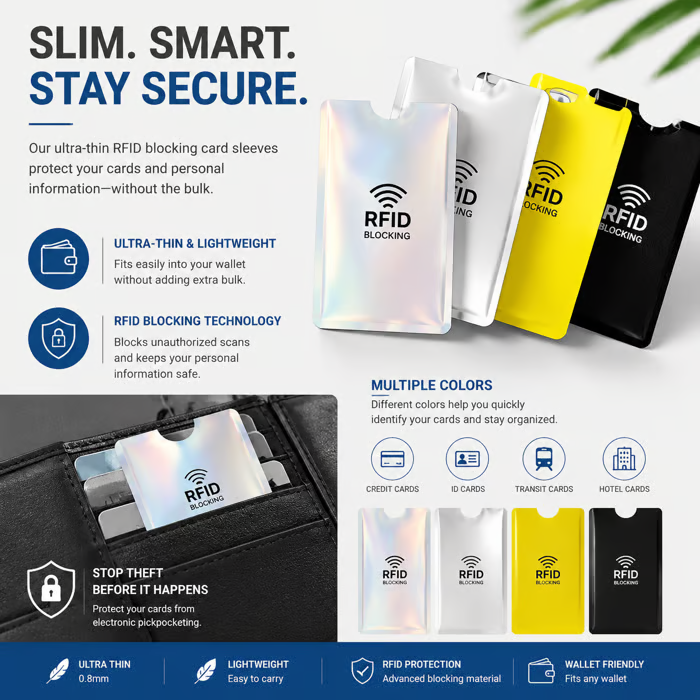 8PCS Ultra-Thin RFID Blocking Anti-Skimming Card Sleeves Set