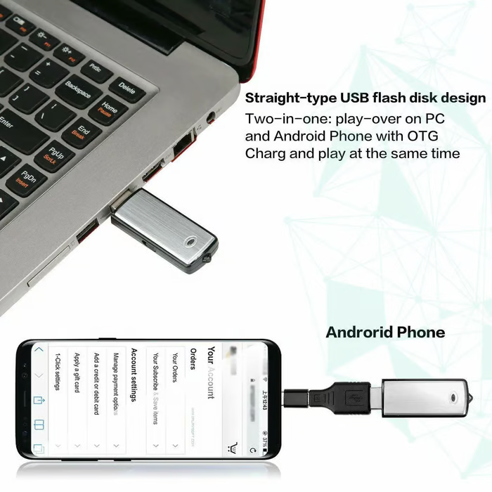 USB Flash Drive Voice Recorder 2-in-1 – Voice Activated, Smart Noise Reduction,, Auto File Save