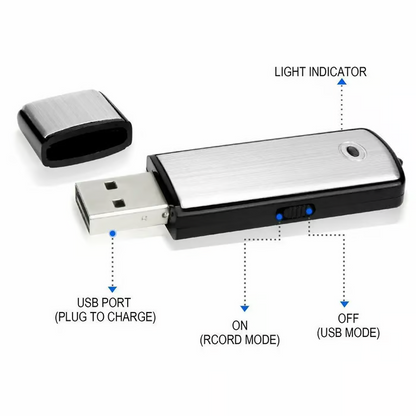 USB Flash Drive Voice Recorder 2-in-1 – Voice Activated, Smart Noise Reduction,, Auto File Save