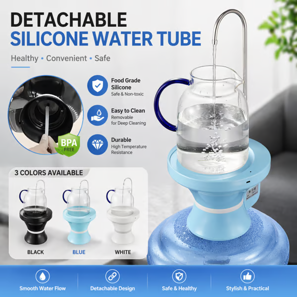 Smart Electric Water Dispenser Pump for 2-5 Gallon Water Jugs, USB Rechargeable with 2 Switch Control
