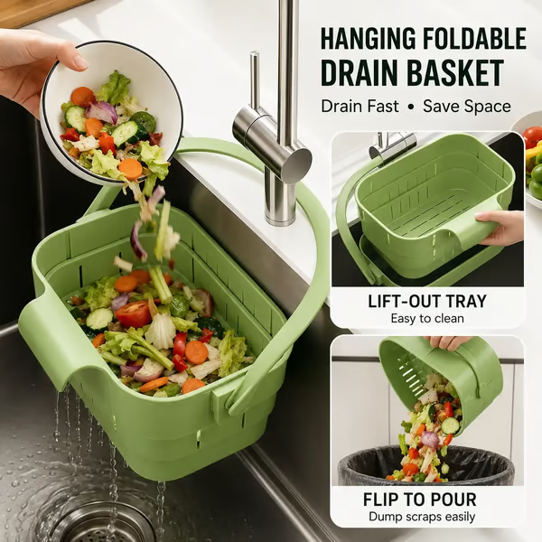 ✨ Effortless Organization for Your Kitchen ✨Foldable Hanging Sink Drain Basket