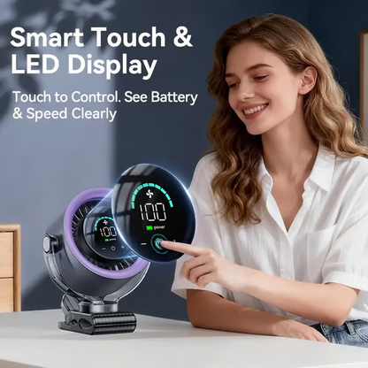 🌬️4000mAh Rechargeable Clip-On Fan with LED Display & 100-Speed Control, Quiet 360° USB Desk Fan