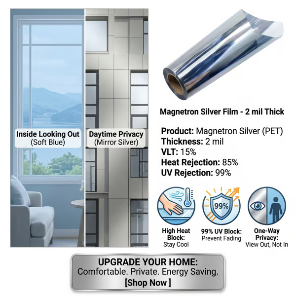 ☀️ One-Way Mirror Window Film – Heat Control & UV Protection
