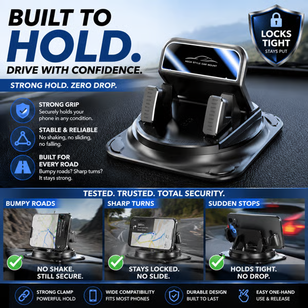 Avoid distracted driving and ensure driving safety!🚗 Car Phone Holder 360° Rotation iPhone & Android Mount