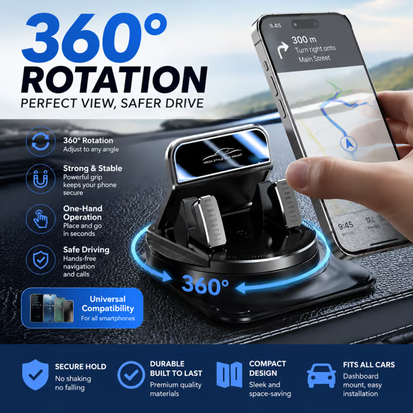 Avoid distracted driving and ensure driving safety!🚗 Car Phone Holder 360° Rotation iPhone & Android Mount