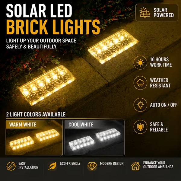 Buy 1 Get 1 Free-2 Pack ，Solar Recessed Brick Lights – Up to 10 Hours of Outdoor Illumination
