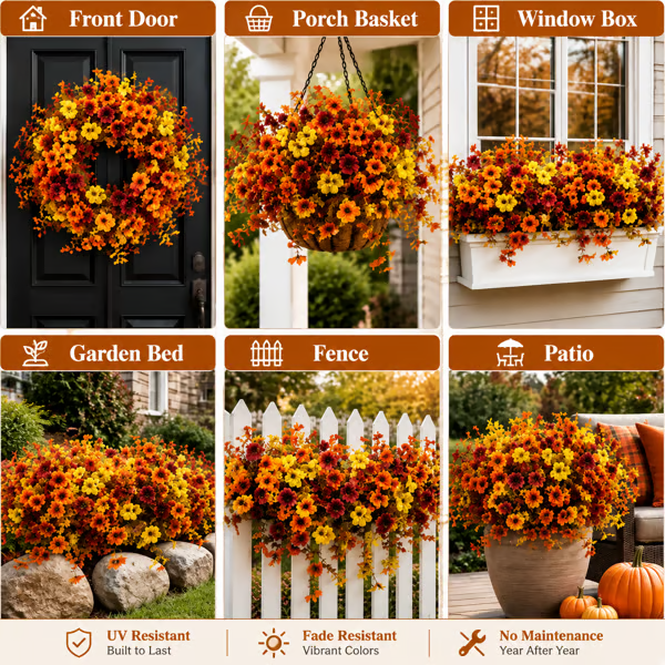 Fall Artificial Flower Halloween 12pcs, UV Resistant Colorful Fake Flower🍂
