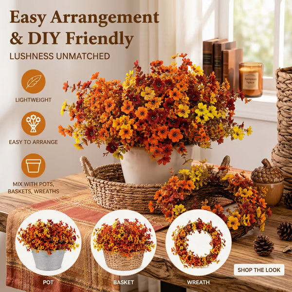 Fall Artificial Flower Halloween 12pcs, UV Resistant Colorful Fake Flower🍂