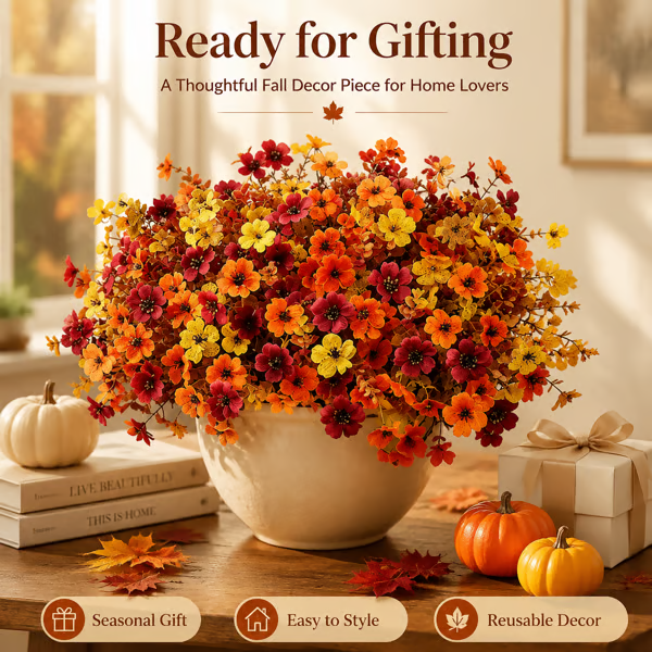 Fall Artificial Flower Halloween 12pcs, UV Resistant Colorful Fake Flower🍂
