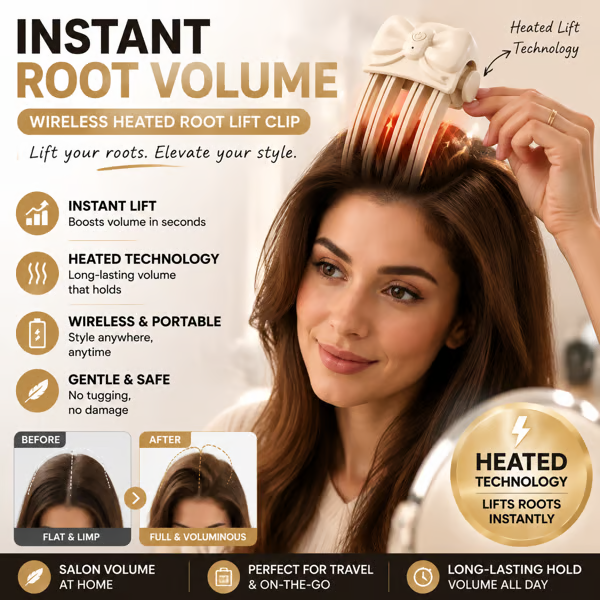 Wireless Heated Volumizing Root Lift Clip - Salon Crown Volume Styling Tool for Fine Flat Hair