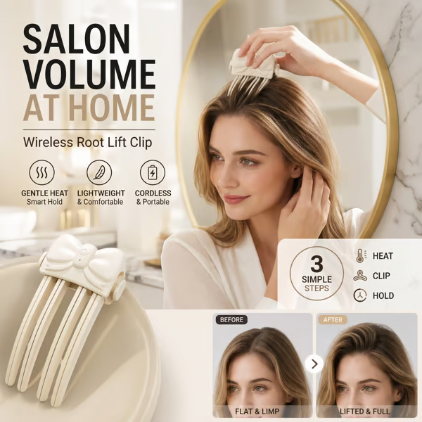 Wireless Heated Volumizing Root Lift Clip - Salon Crown Volume Styling Tool for Fine Flat Hair