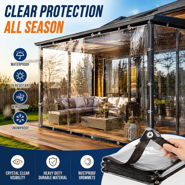 Clear Waterproof PE Tarp, Transparent Outdoor Cover with Metal Grommets💧