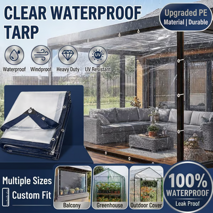 Clear Waterproof PE Tarp, Transparent Outdoor Cover with Metal Grommets💧