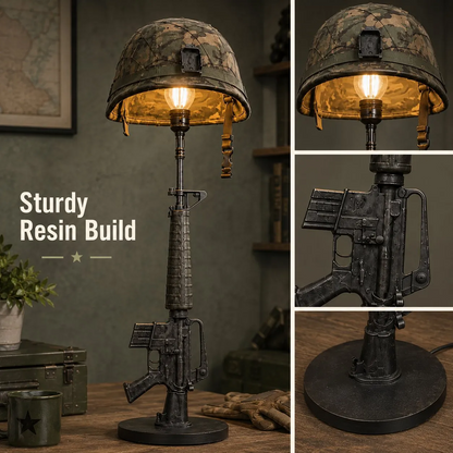 Military-Style Helmet Table Lamp with Trigger Switch