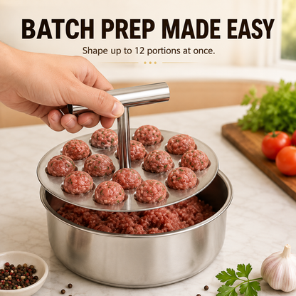 🍲 Stainless Steel Manual Meatball Maker – 6 & 12 Hole Multi-Portion Press ✨