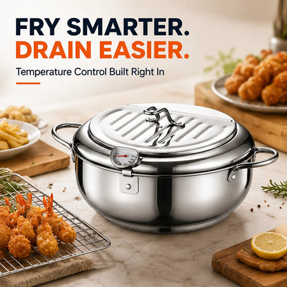 🍟 Fry Crispy Food at Home – Stovetop Deep Fryer Pot with Thermometer & Drain Rack