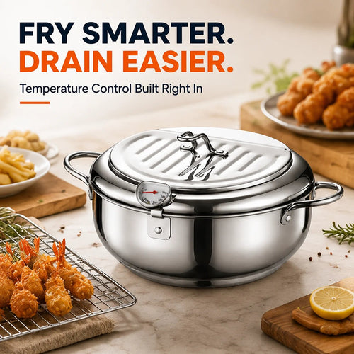 🍟 Fry Crispy Food at Home – Stovetop Deep Fryer Pot with Thermometer & Drain Rack