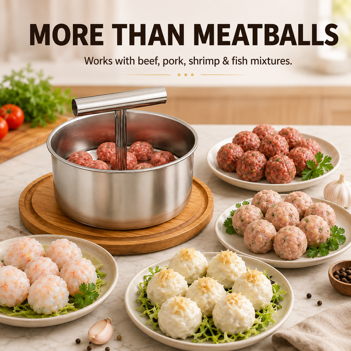 🍲 Stainless Steel Manual Meatball Maker – 6 & 12 Hole Multi-Portion Press ✨