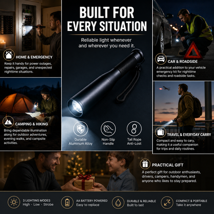 Aluminum Alloy Flashlight – 3 Modes Durable Portable Torch