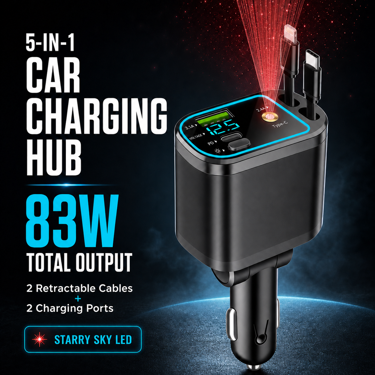 ⚡ The Car Charger That Charges 7 Devices & Lights Up Your Ride — Starry Ambient Light + 120W Fast Charging