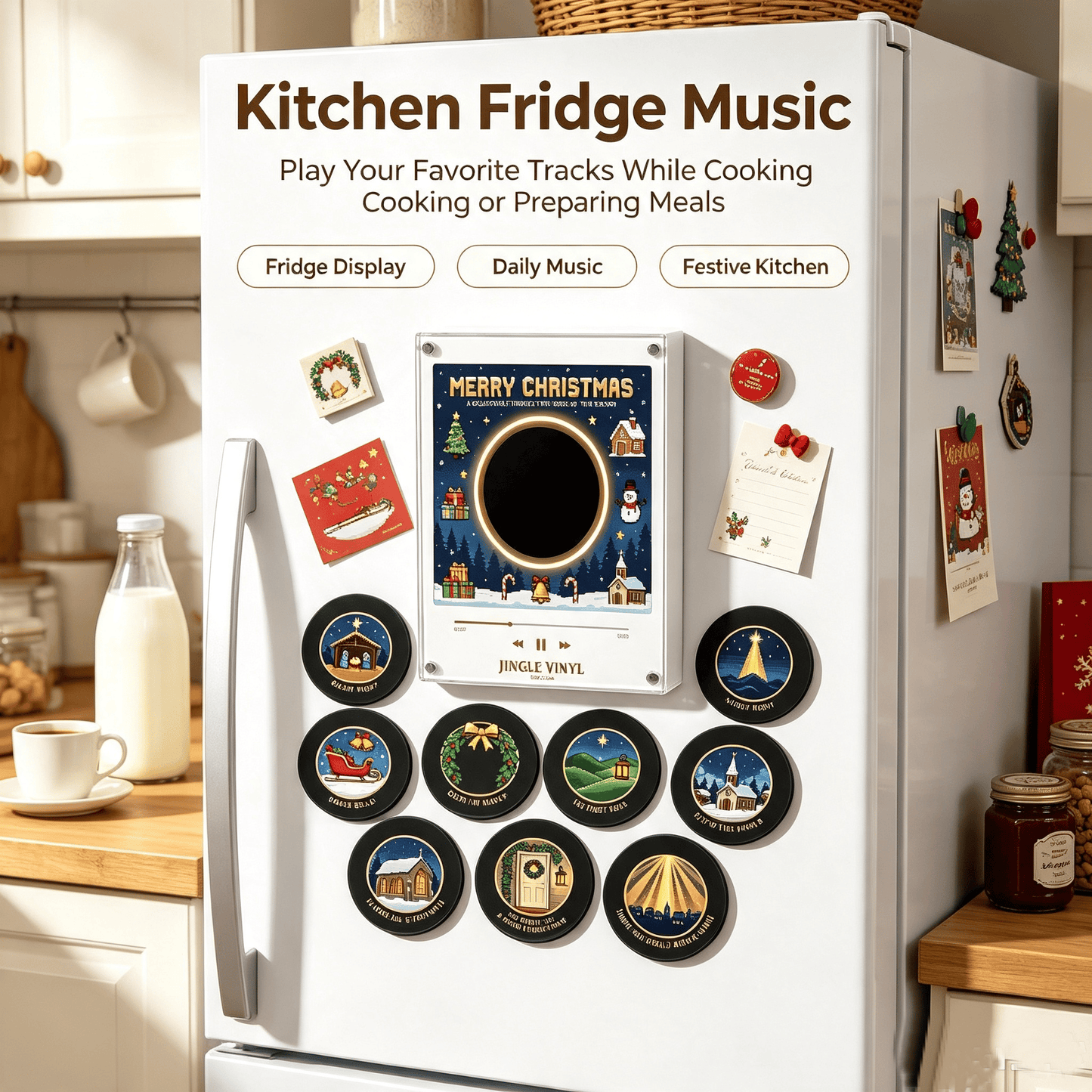 Christmas Collectible Vinyl‐Style Magnetic Music Player Set