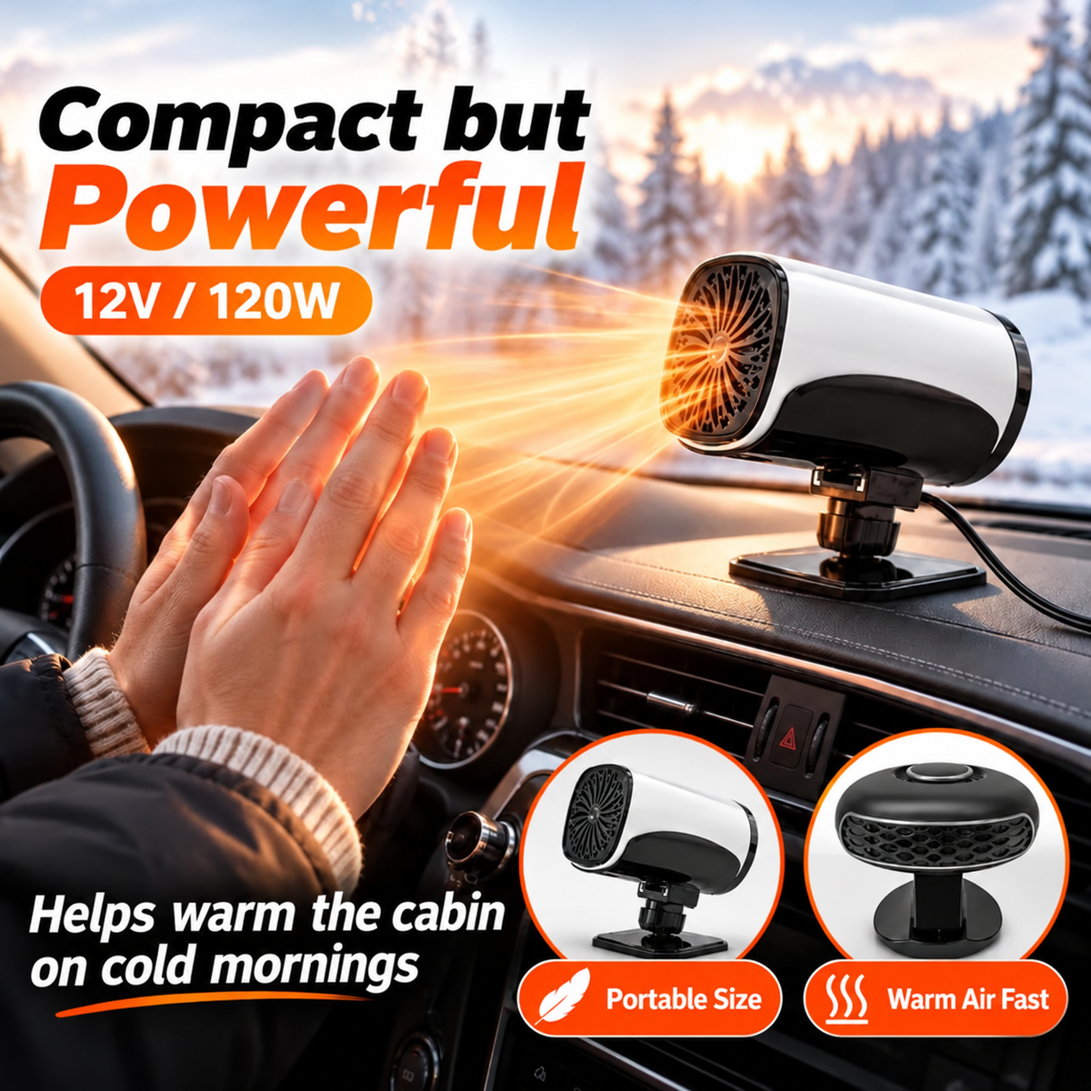 ⏳ Last Day 49% OFF ✨Portable Car Heater Defroster with 360-Degree Rotating Base