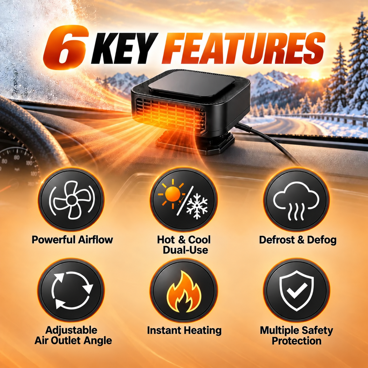 ⏳ Last Day 49% OFF ✨Portable Car Heater Defroster with 360-Degree Rotating Base