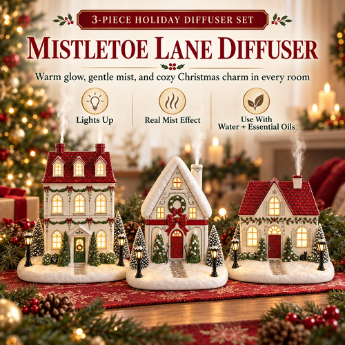 ✨🎄Christmas House Essential Oil Diffuser – 🏘️Glowing Holiday Decor with Chimney Mist🌿
