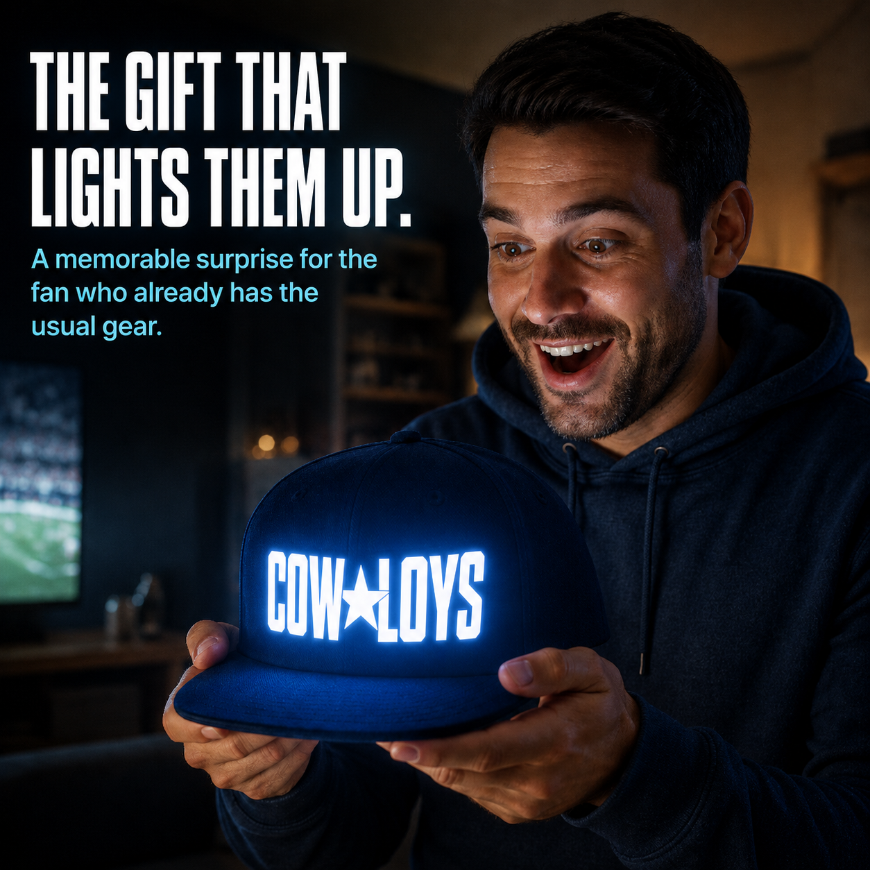 Light-Up Game Day Fan Cap – Glow Logo Flat-Brim Hat