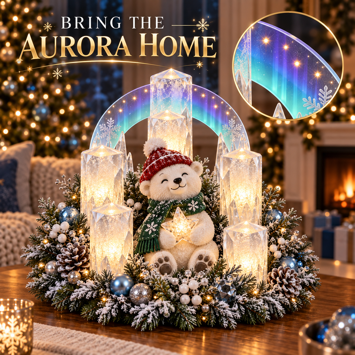 🎄 Glowing Christmas Centerpiece with Warm Flameless Candlelight ✨🕯️