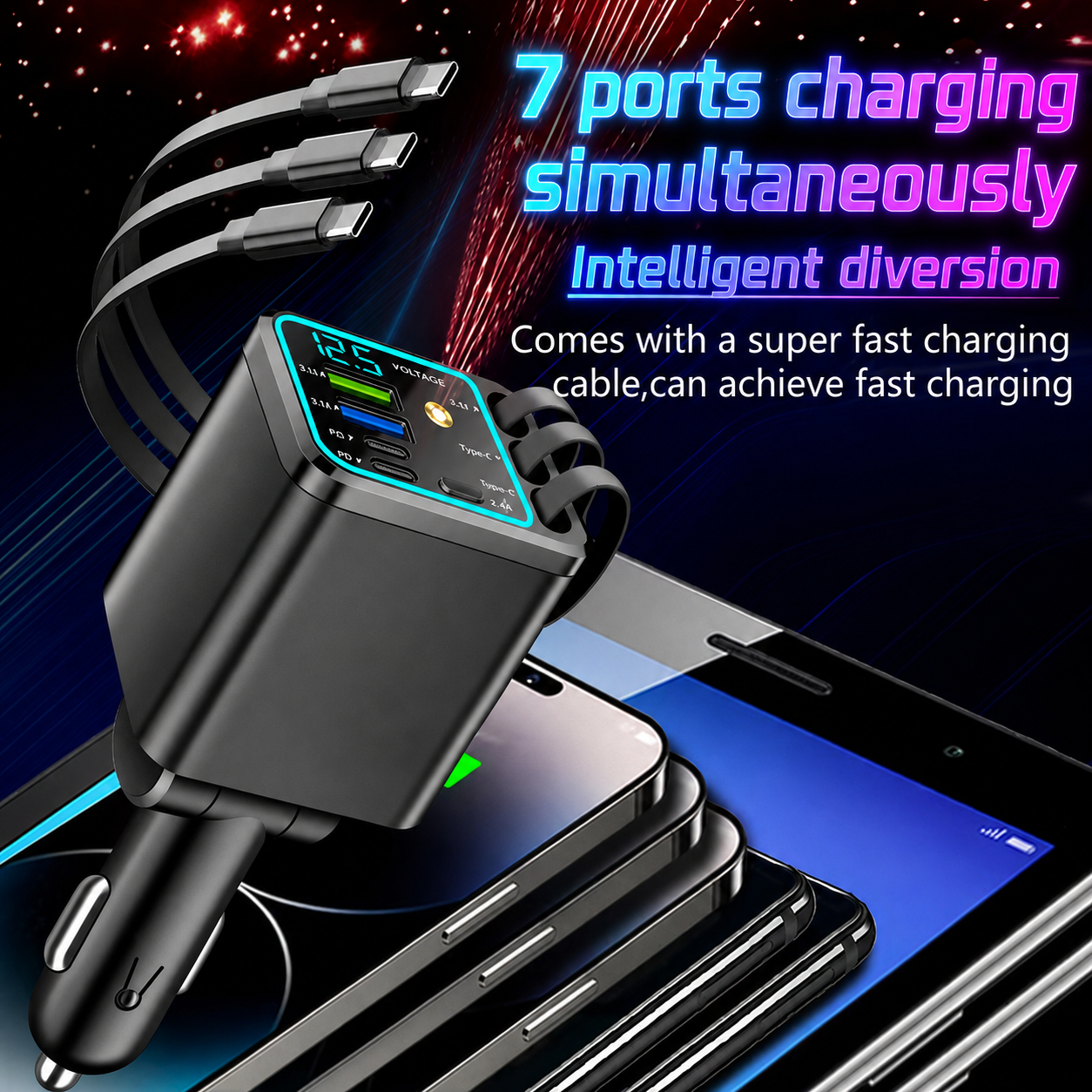 ⚡ The Car Charger That Charges 7 Devices & Lights Up Your Ride — Starry Ambient Light + 120W Fast Charging
