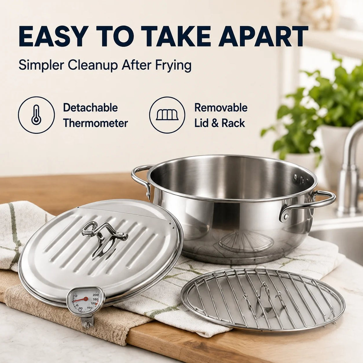 🍟 Fry Crispy Food at Home – Stovetop Deep Fryer Pot with Thermometer & Drain Rack