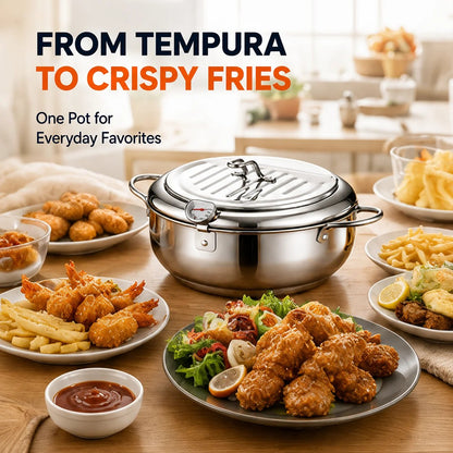 🍟 Fry Crispy Food at Home – Stovetop Deep Fryer Pot with Thermometer & Drain Rack